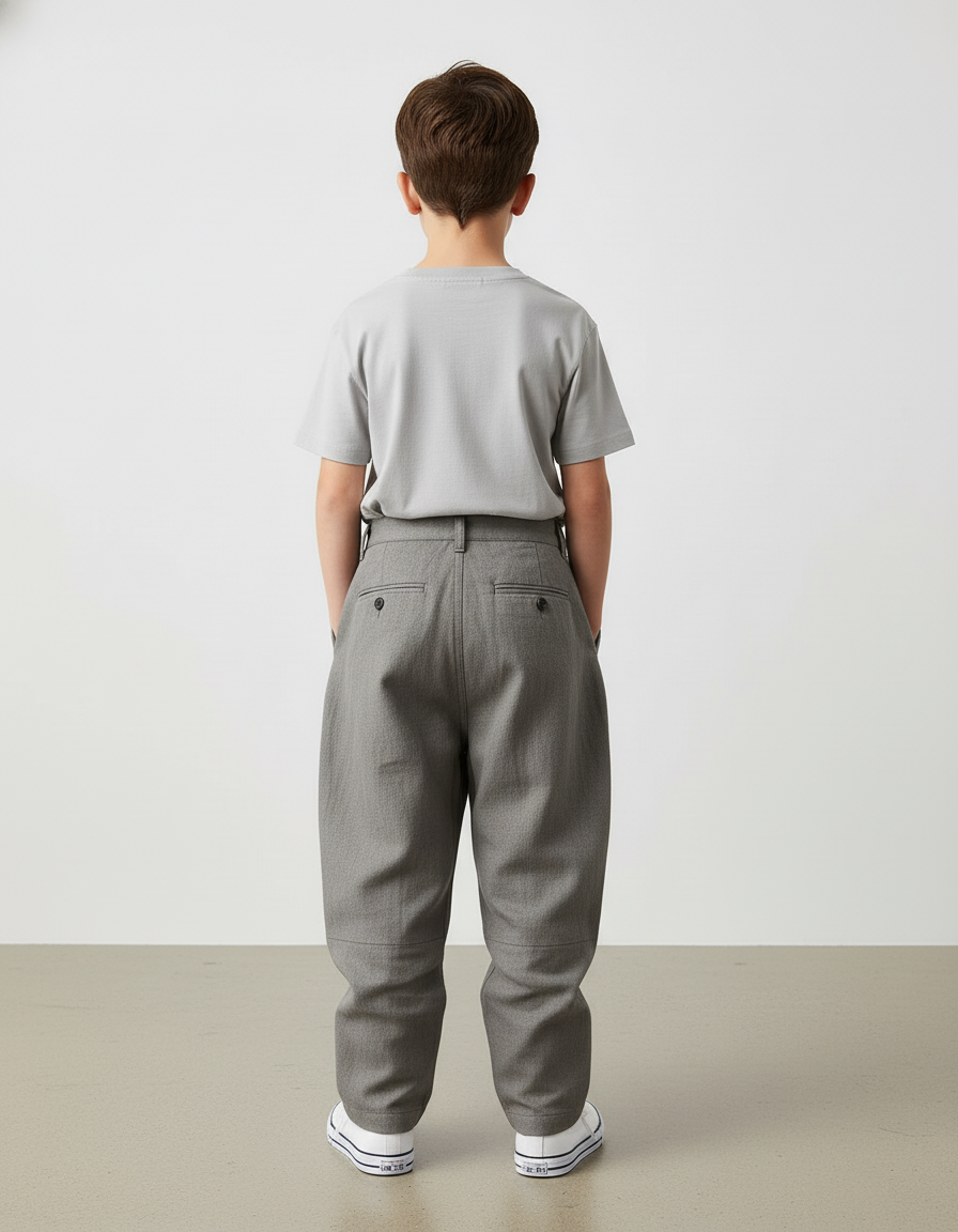 Pantalon Baggy Gris Plissé Ample Décontracté Garçon - Gabardine - vue 2