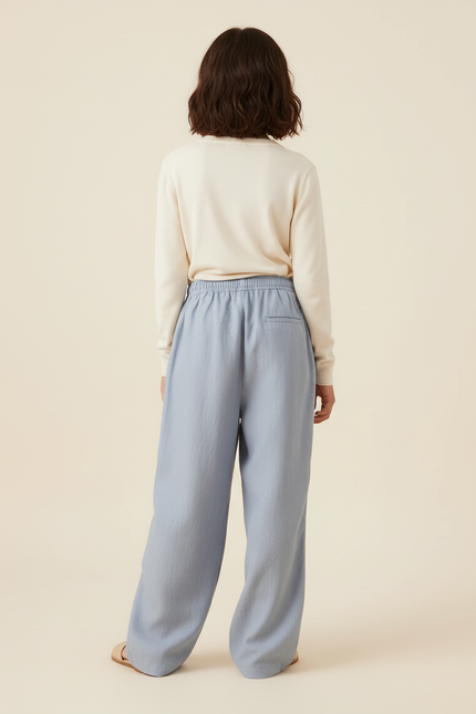 Pantalon Baggy Bleu Fluide Lin Ample Fille - vue 2