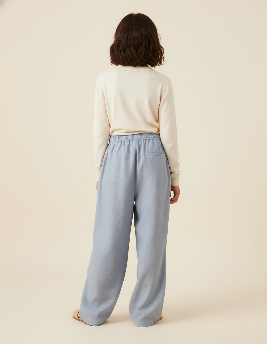 Pantalon Baggy Bleu Fluide Lin Ample Fille - vue 2