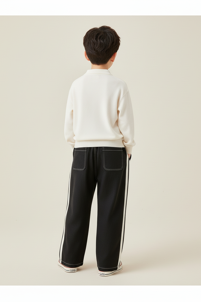 Pantalon Baggy Noir Rayures Blanches Sport Décontracté - Jean - vue 2