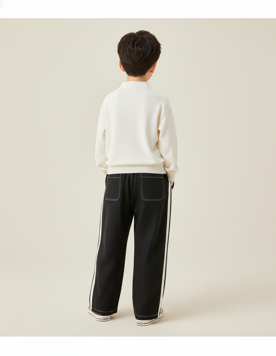 Pantalon Baggy Noir Rayures Blanches Sport Décontracté - Jean - vue 2