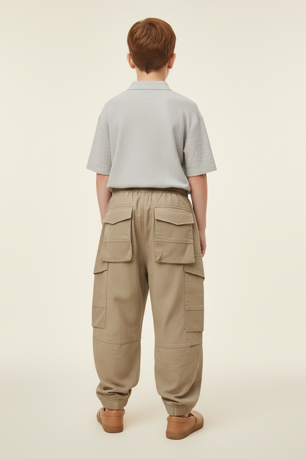 Pantalon Baggy Cargo Ample Kaki Décontracté Enfant - Toile - vue 2