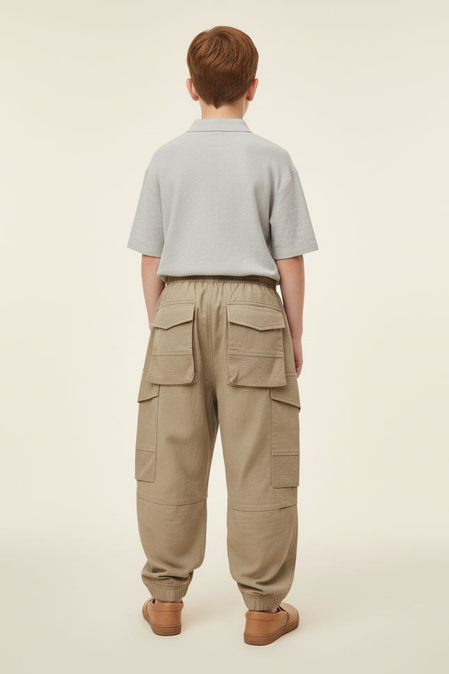 Pantalon Baggy Cargo Ample Kaki Décontracté Enfant - Toile - vue 2