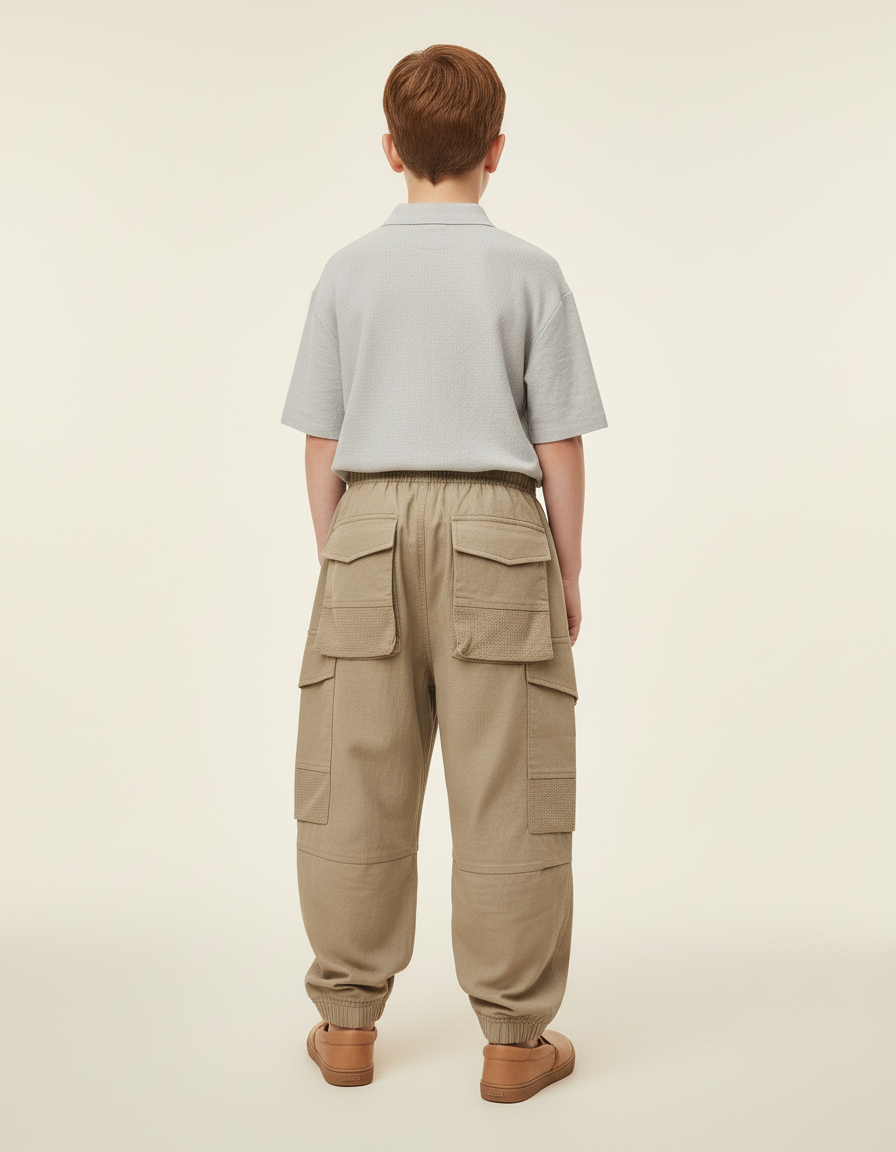 Pantalon Baggy Cargo Ample Kaki Décontracté Enfant - Toile - vue 2