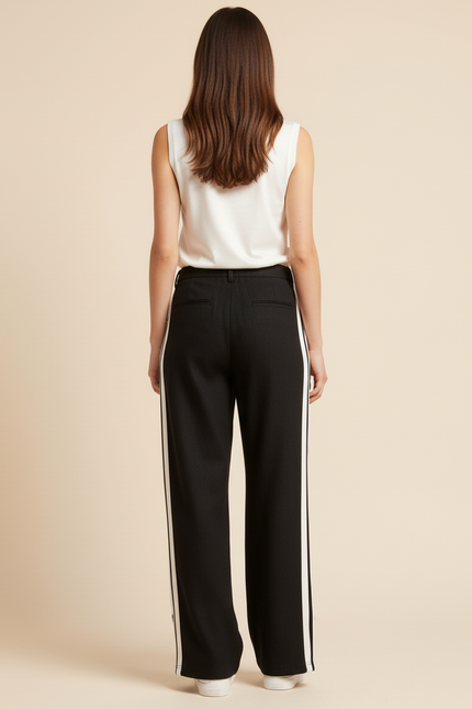 Pantalon Baggy Noir Rayures Blanches Boutons Latéraux Sport - Molleton - vue 2