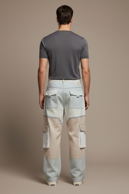 Pantalon Baggy Patchwork Cargo Ample Décontracté Homme - Multicolore Jean - vue 2