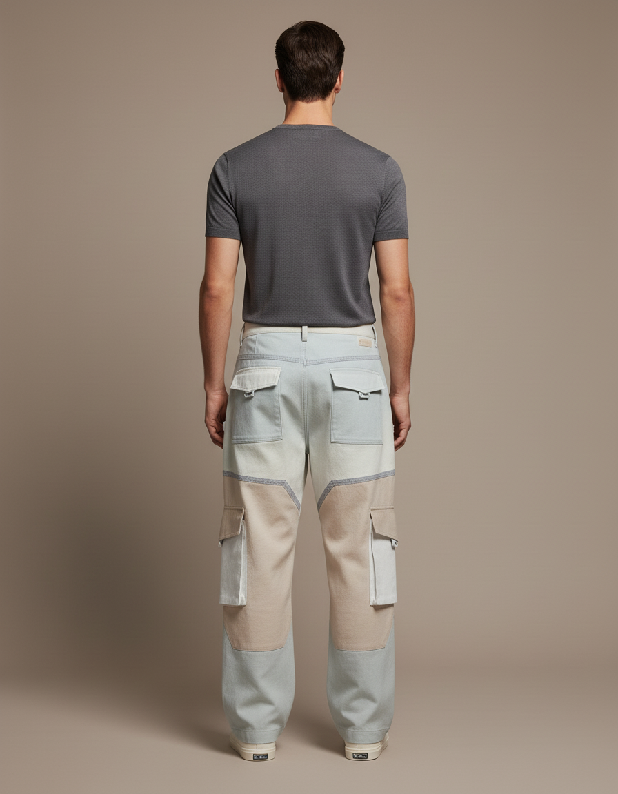 Pantalon Baggy Patchwork Cargo Ample Décontracté Homme - Multicolore Jean - vue 2
