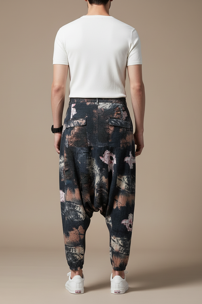 Pantalon Baggy Harem Imprimé Floral Coton Lin - Multicolore - vue 2