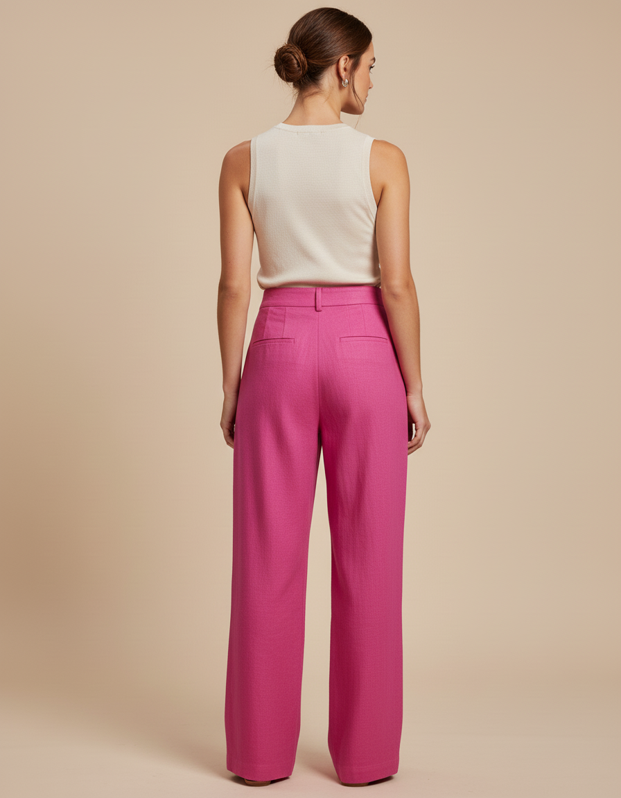 Pantalon Baggy Rose Fuschia Ample Boutons Fluide - Lin - vue 2