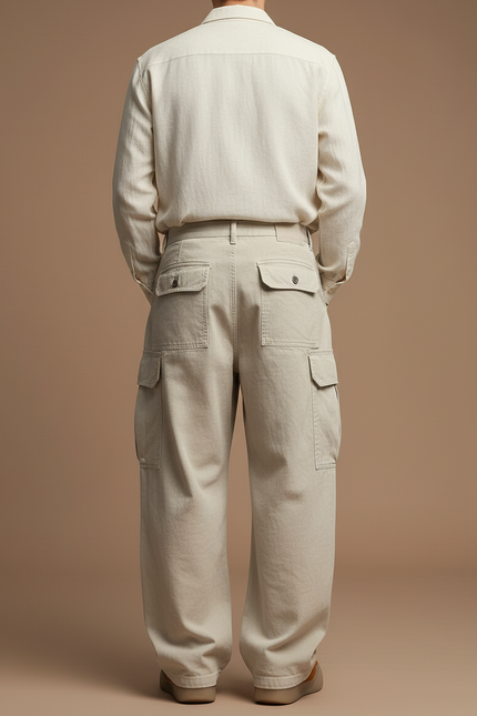 Pantalon Baggy Beige Cargo Ample Décontracté Homme - Toile - vue 2