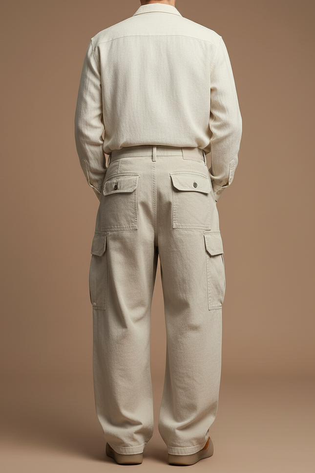 Pantalon Baggy Beige Cargo Ample Décontracté Homme - Toile - vue 2