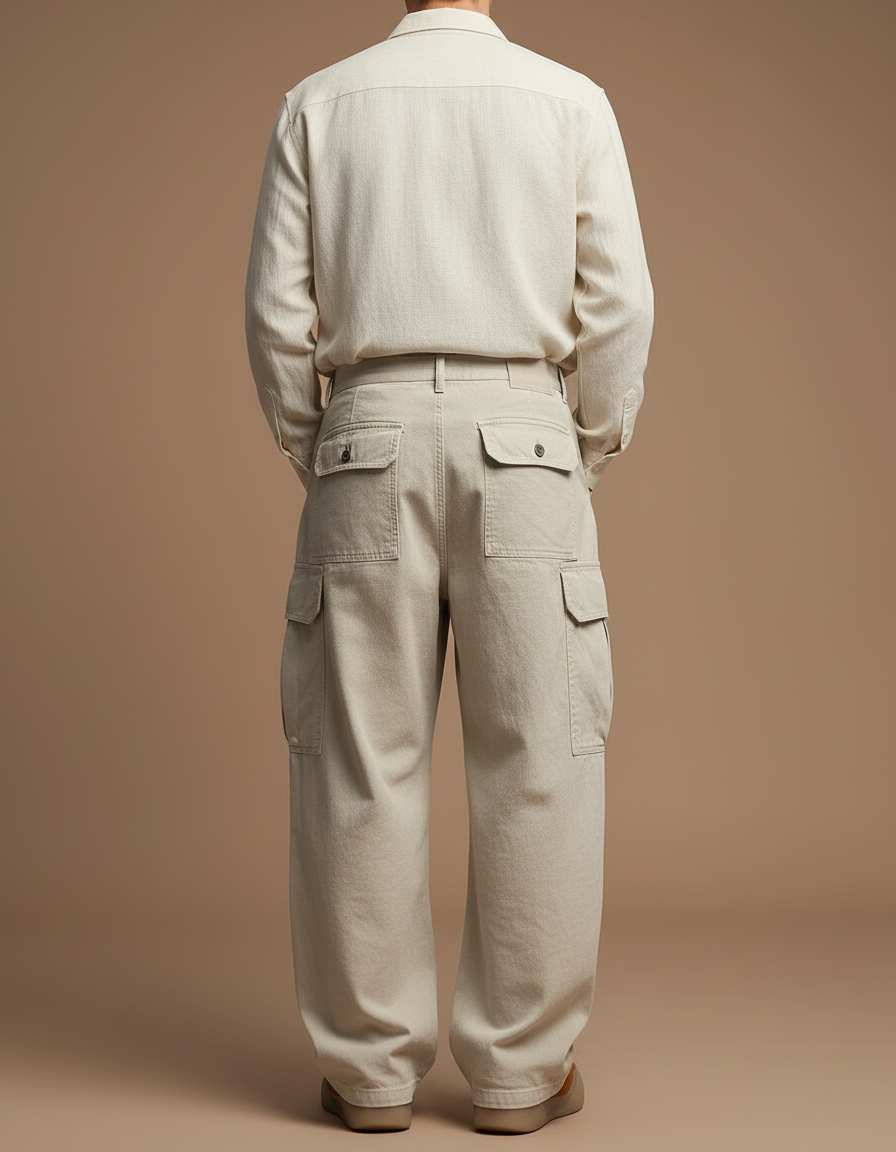 Pantalon Baggy Beige Cargo Ample Décontracté Homme - Toile - vue 2