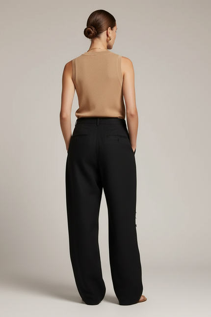 Pantalon Baggy Noir Ample Imprimé Gothique Déchiré Femme - Lin - vue 2