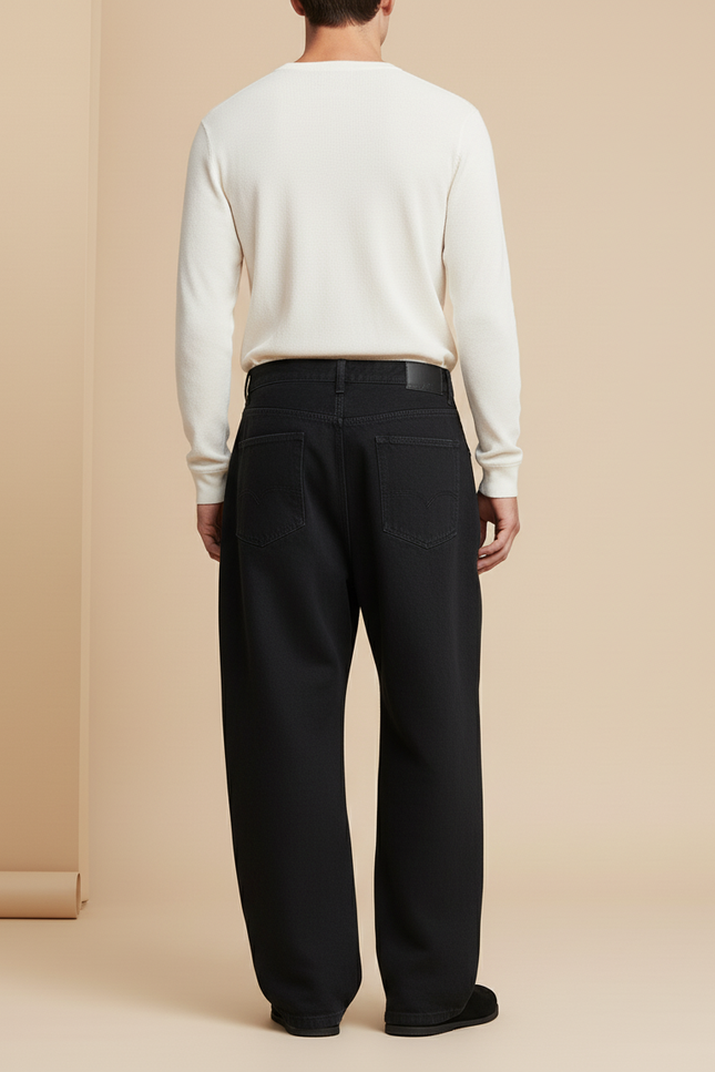 Pantalon Baggy Noir Ample Coton Décontracté Homme - Jean - vue 2