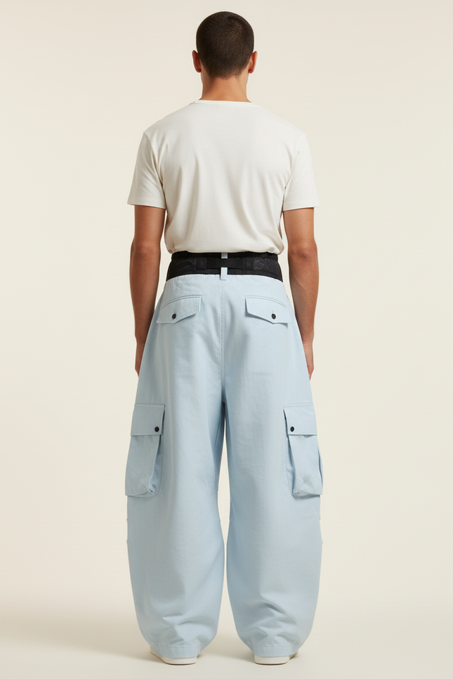 Pantalon Baggy Bleu Ciel Cargo Ample Plissé Homme - Toile - vue 2