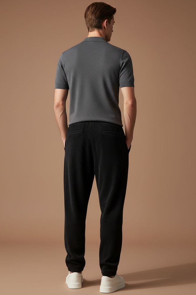 Pantalon Baggy Noir Côtelé Ample Décontracté Homme - Cordé - vue 2