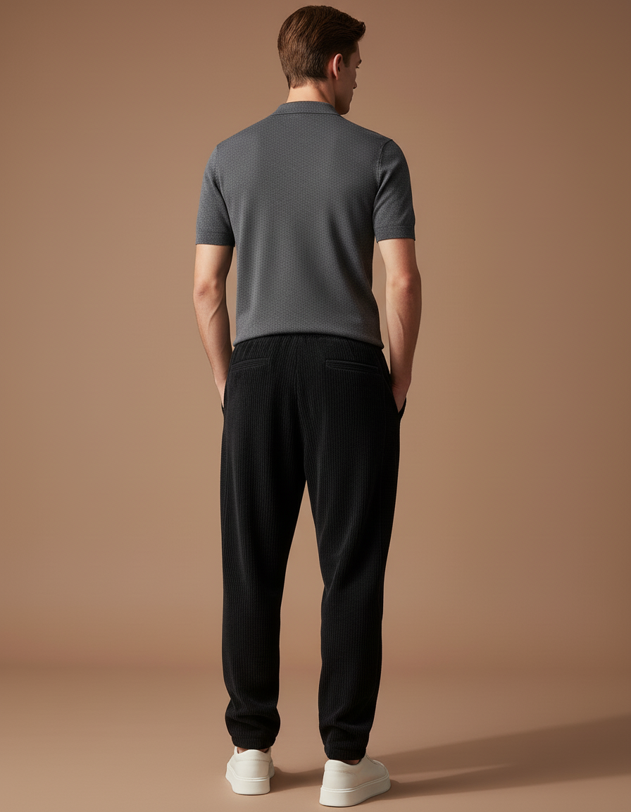 Pantalon Baggy Noir Côtelé Ample Décontracté Homme - Cordé - vue 2
