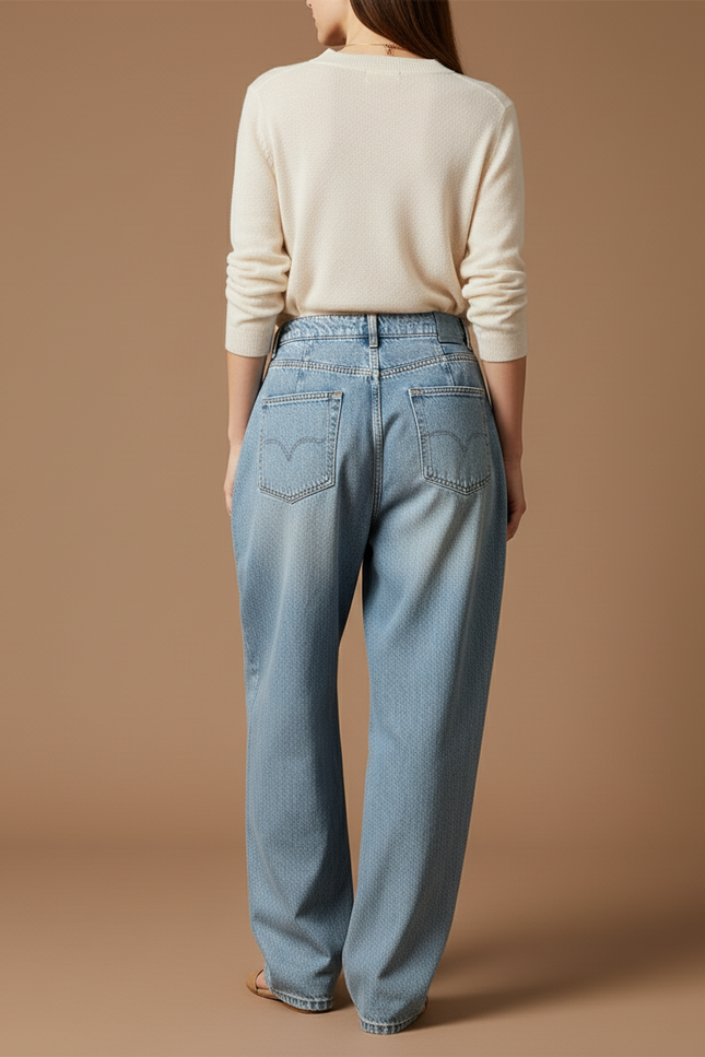 Pantalon Baggy Denim Bleu Ample Plissé Taille Haute - Jean - vue 2