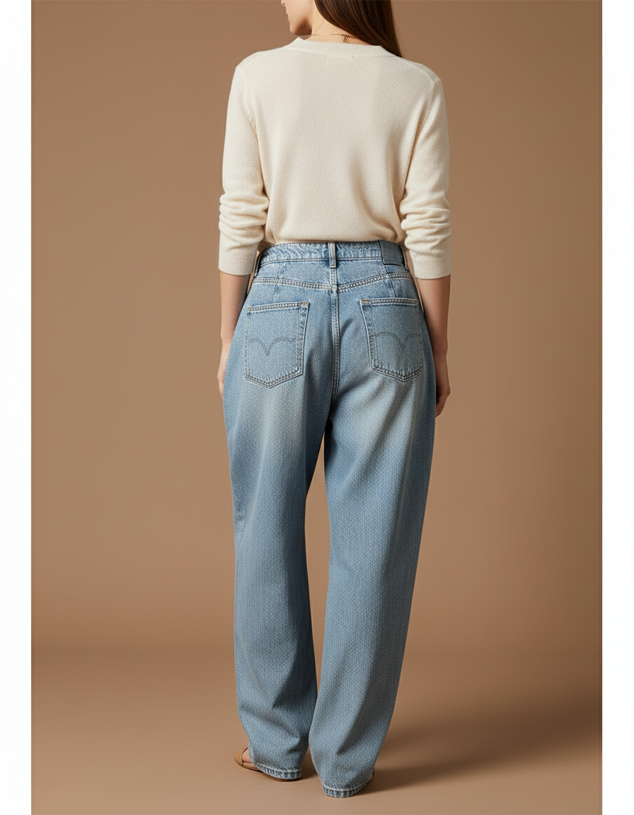 Pantalon Baggy Denim Bleu Ample Plissé Taille Haute - Jean - vue 2