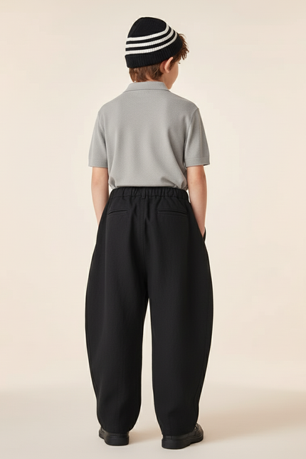 Pantalon Baggy Noir Ample Décontracté Garçon - Lin - vue 2