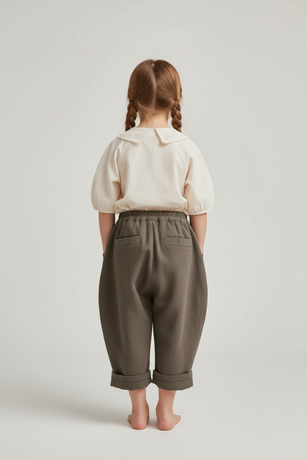 Pantalon Baggy Vert Kaki Coton Plissé Ample - vue 2