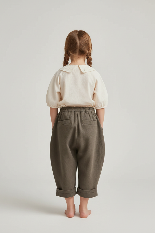 Pantalon Baggy Vert Kaki Coton Plissé Ample - vue 2