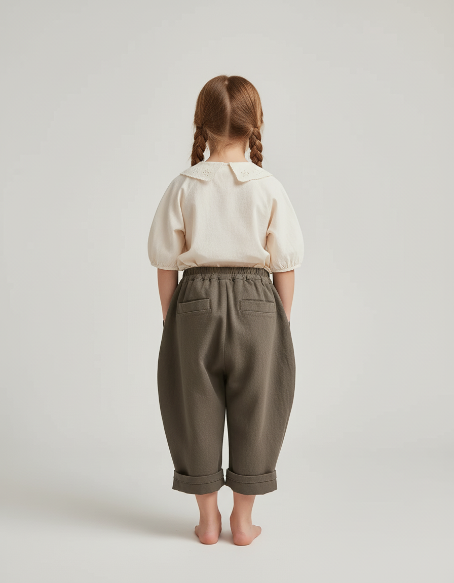 Pantalon Baggy Vert Kaki Coton Plissé Ample - vue 2
