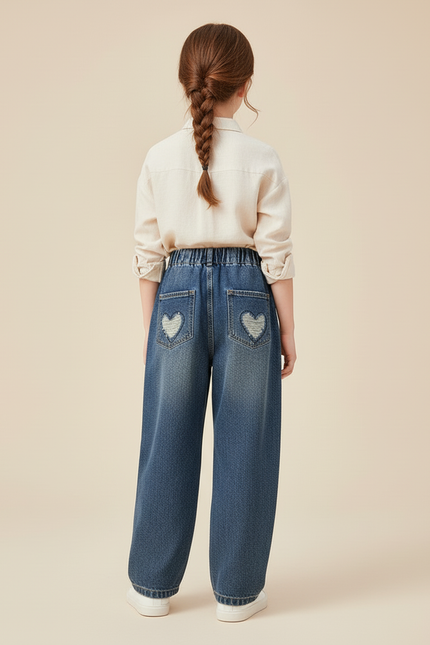 Pantalon Baggy Bleu Jean Cœur Ample Fille - vue 2