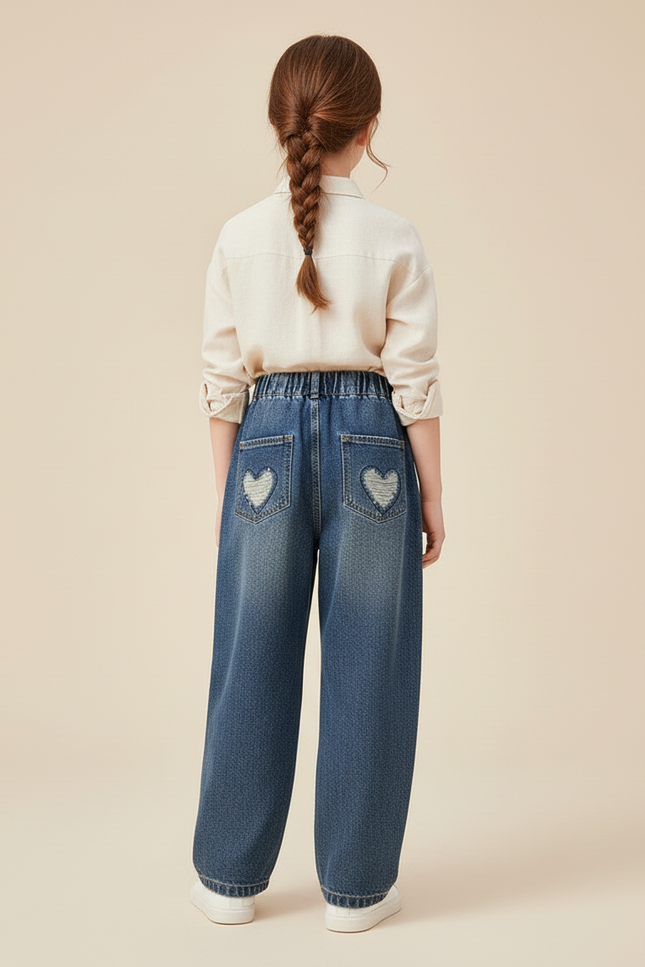 Pantalon Baggy Bleu Jean Cœur Ample Fille - vue 2