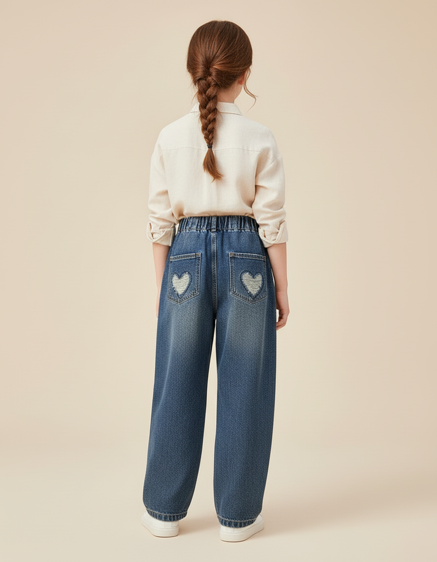 Pantalon Baggy Bleu Jean Cœur Ample Fille - vue 2