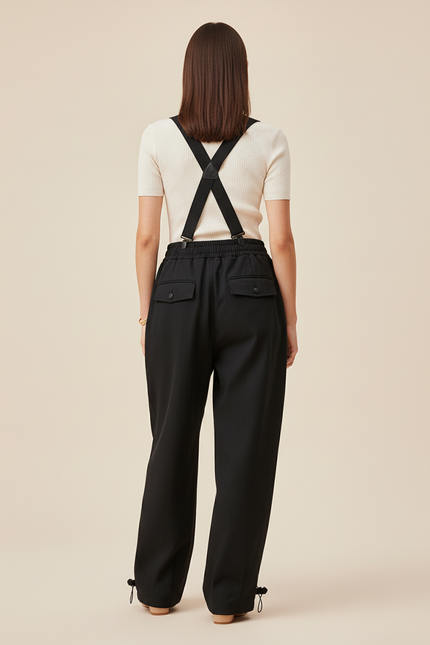 Pantalon Baggy Noir Ample Bretelles Décontracté Femme - Polyester - vue 2