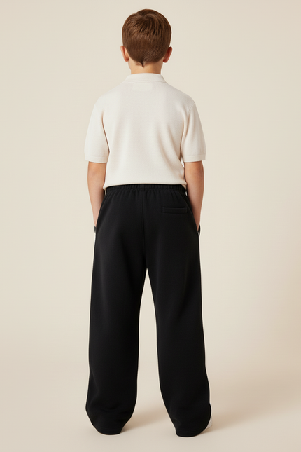 Pantalon Baggy Noir Ample Cordon Brodé Enfant - Molleton - vue 2