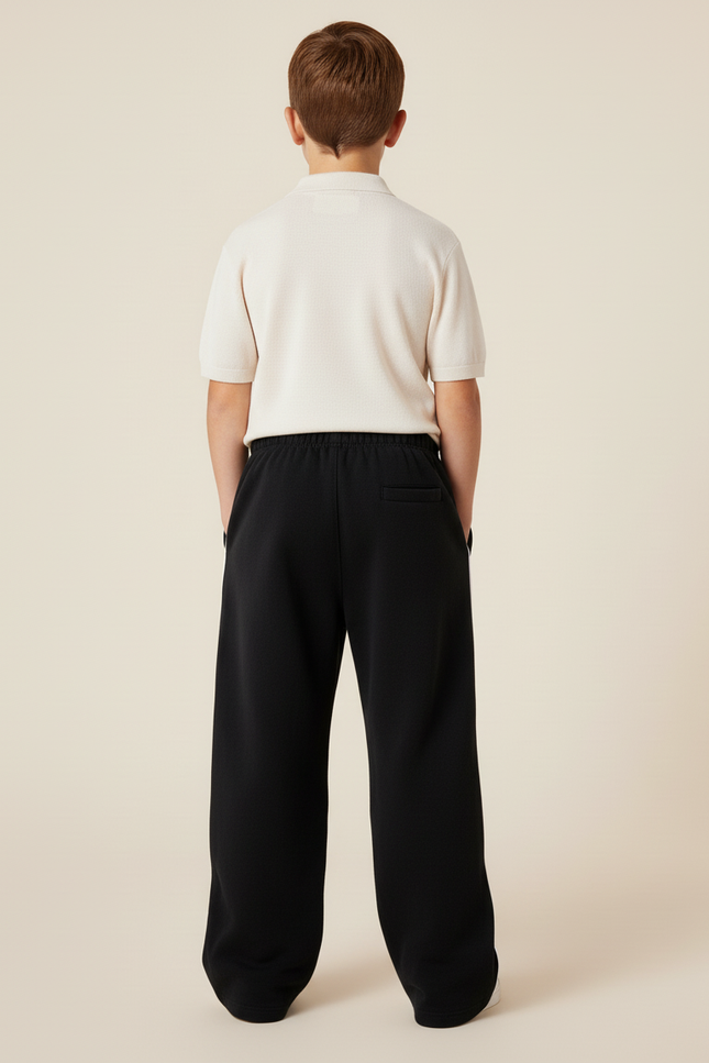 Pantalon Baggy Noir Ample Cordon Brodé Enfant - Molleton - vue 2