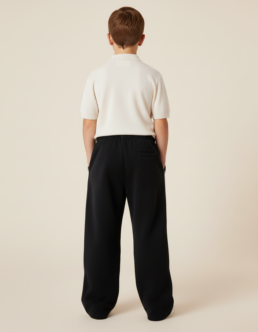 Pantalon Baggy Noir Ample Cordon Brodé Enfant - Molleton - vue 2