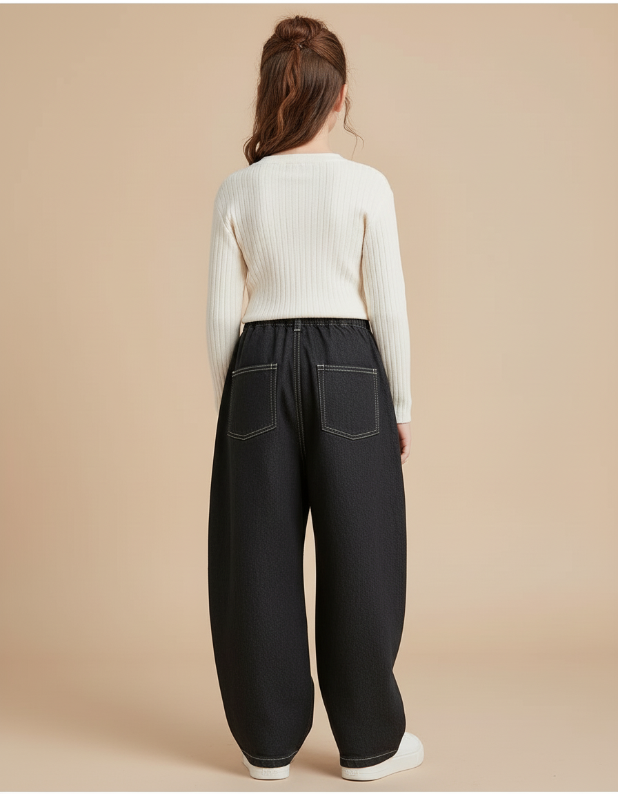 Pantalon Baggy Noir Denim Ample Couture Contraste Enfant - Jean - vue 2