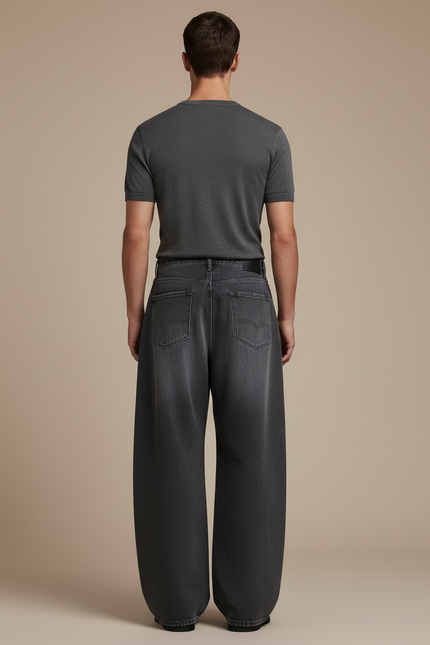 Pantalon Baggy Gris Denim Ample Décontracté Homme - Jean - vue 2