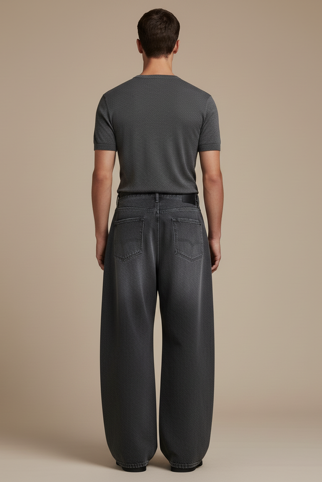 Pantalon Baggy Gris Denim Ample Décontracté Homme - Jean - vue 2