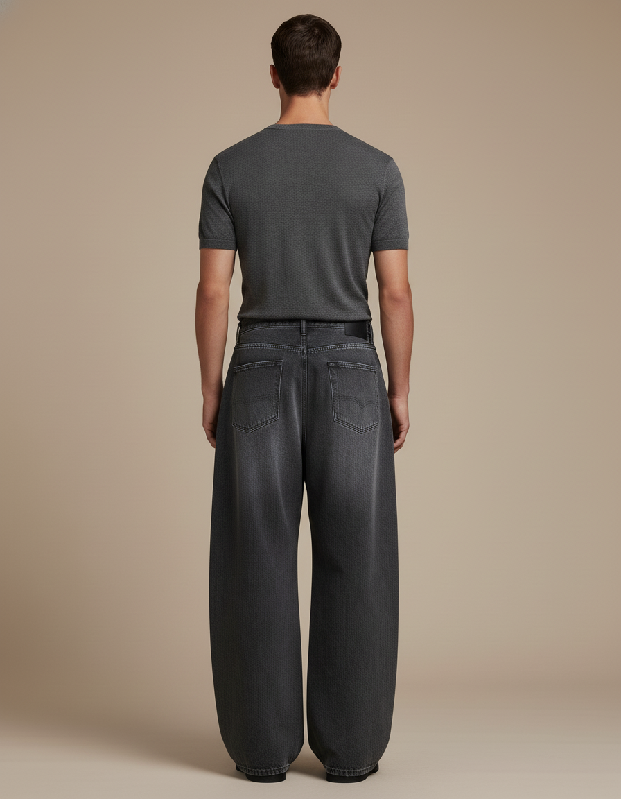 Pantalon Baggy Gris Denim Ample Décontracté Homme - Jean - vue 2