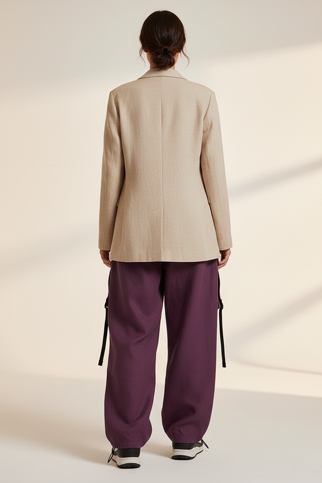 Pantalon Baggy Violet Cargo Ample Décontracté Femme - Molleton - vue 2