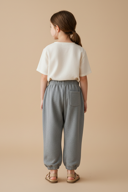 Pantalon Baggy Fille Gris Jogging Coton Streetwear 2 - Molleton - vue 2