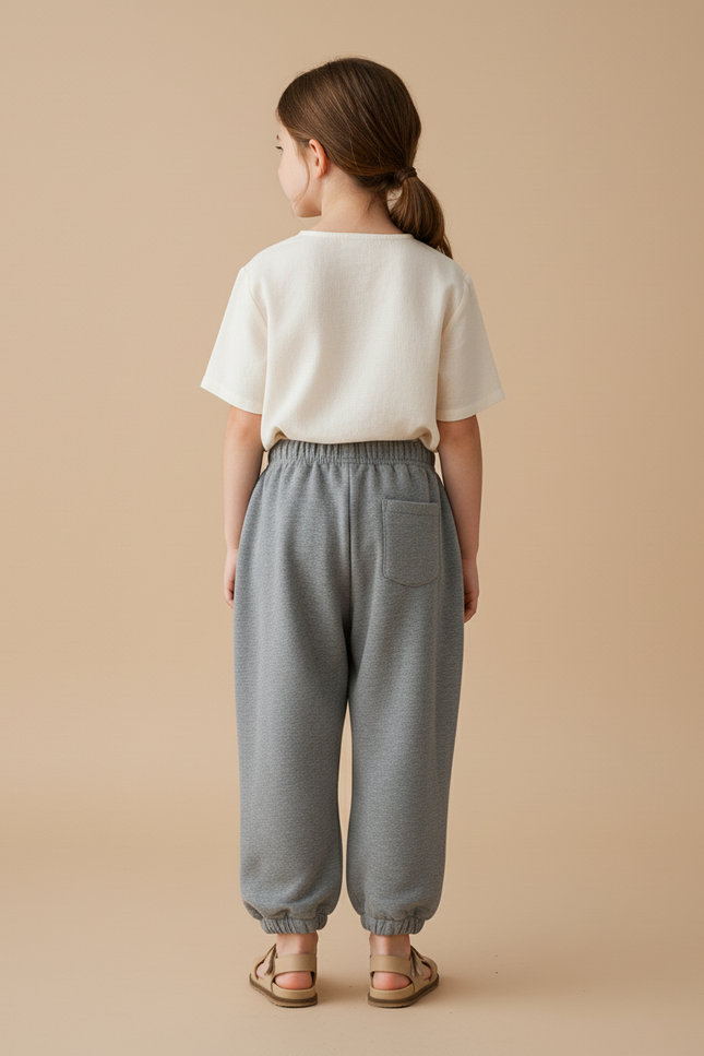 Pantalon Baggy Fille Gris Jogging Coton Streetwear 2 - Molleton - vue 2