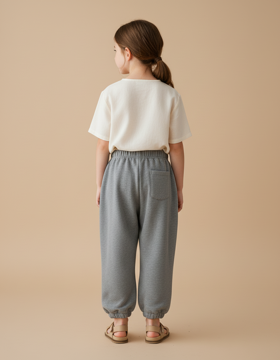 Pantalon Baggy Fille Gris Jogging Coton Streetwear 2 - Molleton - vue 2