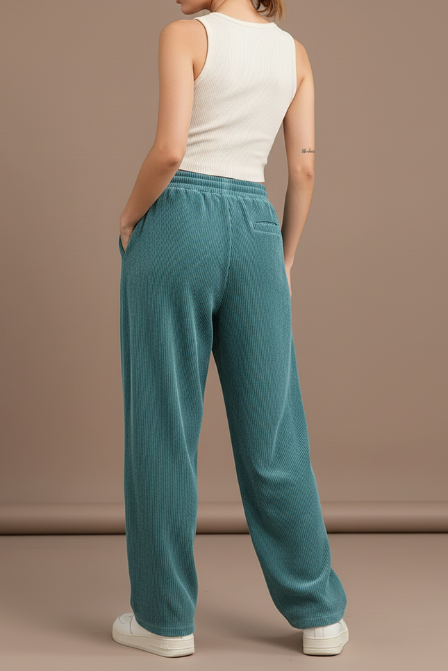 Pantalon Baggy Velours Côtelé Vert Ample Décontracté Cordon - Cordé - vue 2