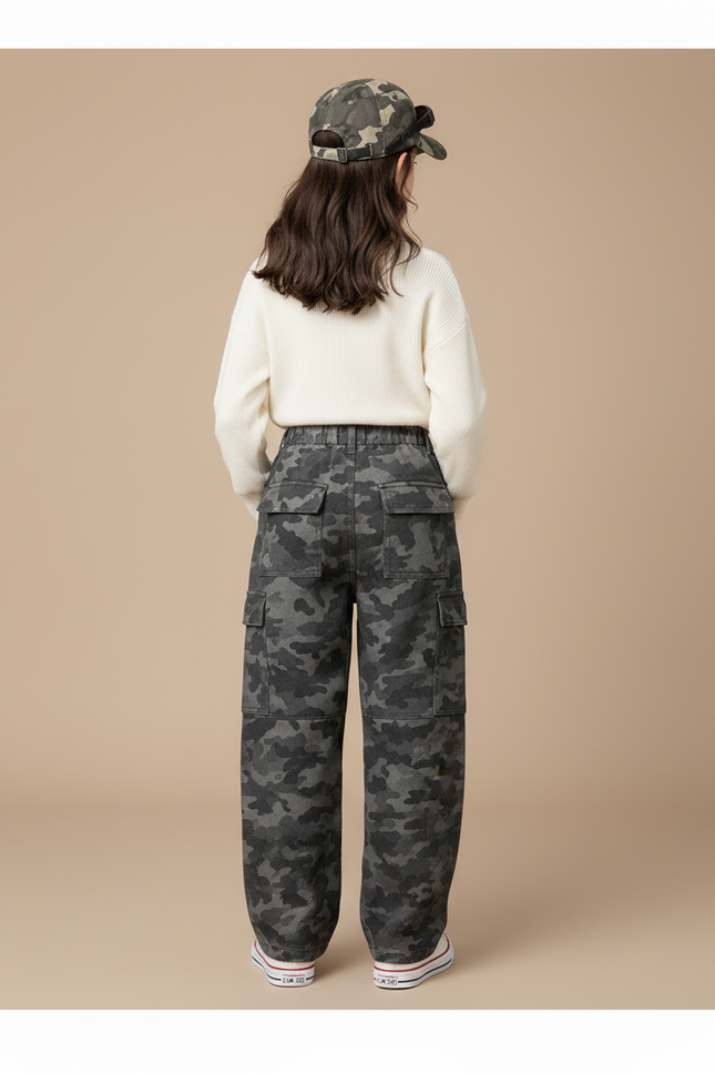Pantalon Baggy Camouflage Cargo Ample Fille - Imprimé Toile - vue 2