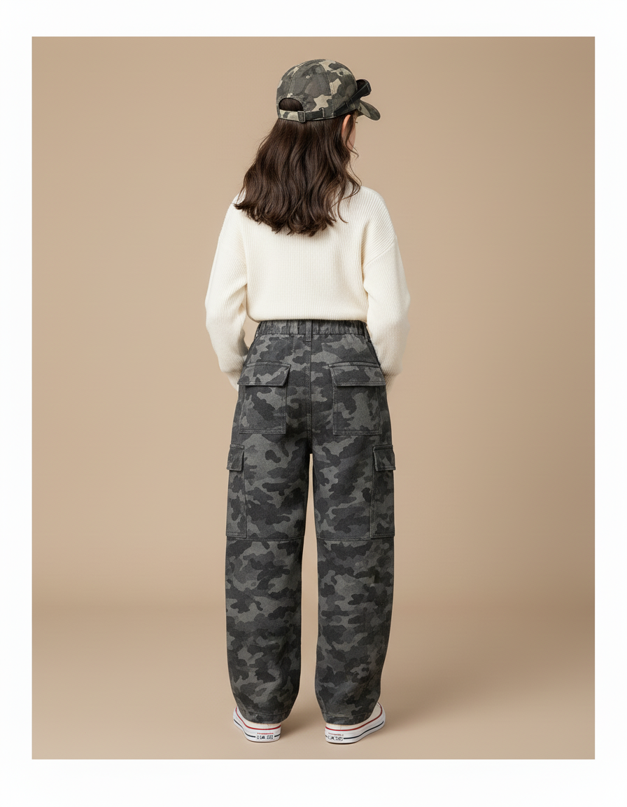 Pantalon Baggy Camouflage Cargo Ample Fille - Imprimé Toile - vue 2
