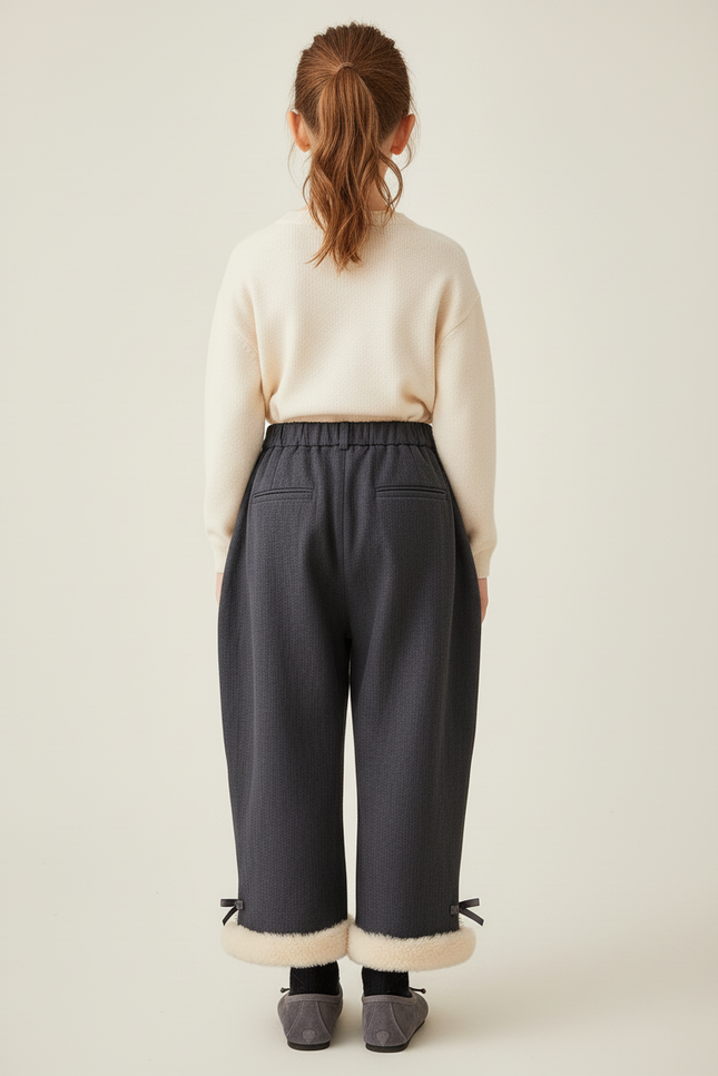 Pantalon Baggy Gris Plissé Doux Fourrure Fille - Laine - vue 2