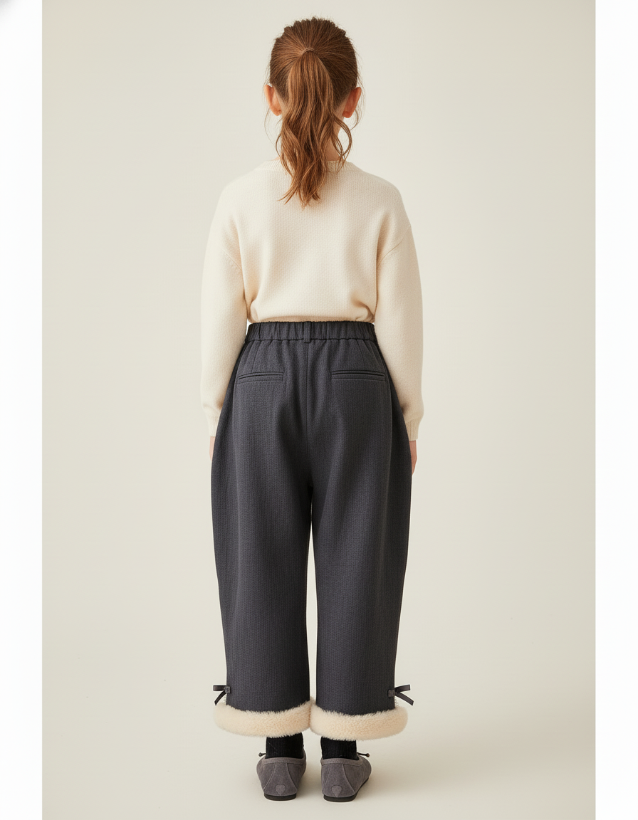 Pantalon Baggy Gris Plissé Doux Fourrure Fille - Laine - vue 2