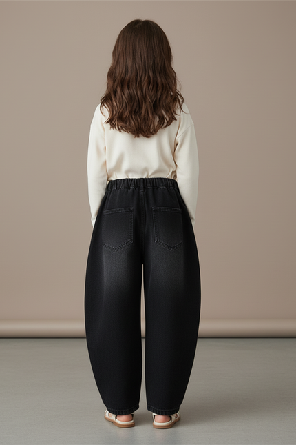 Pantalon Baggy Noir Brodé Champignons Ample Fille - Jean - vue 2