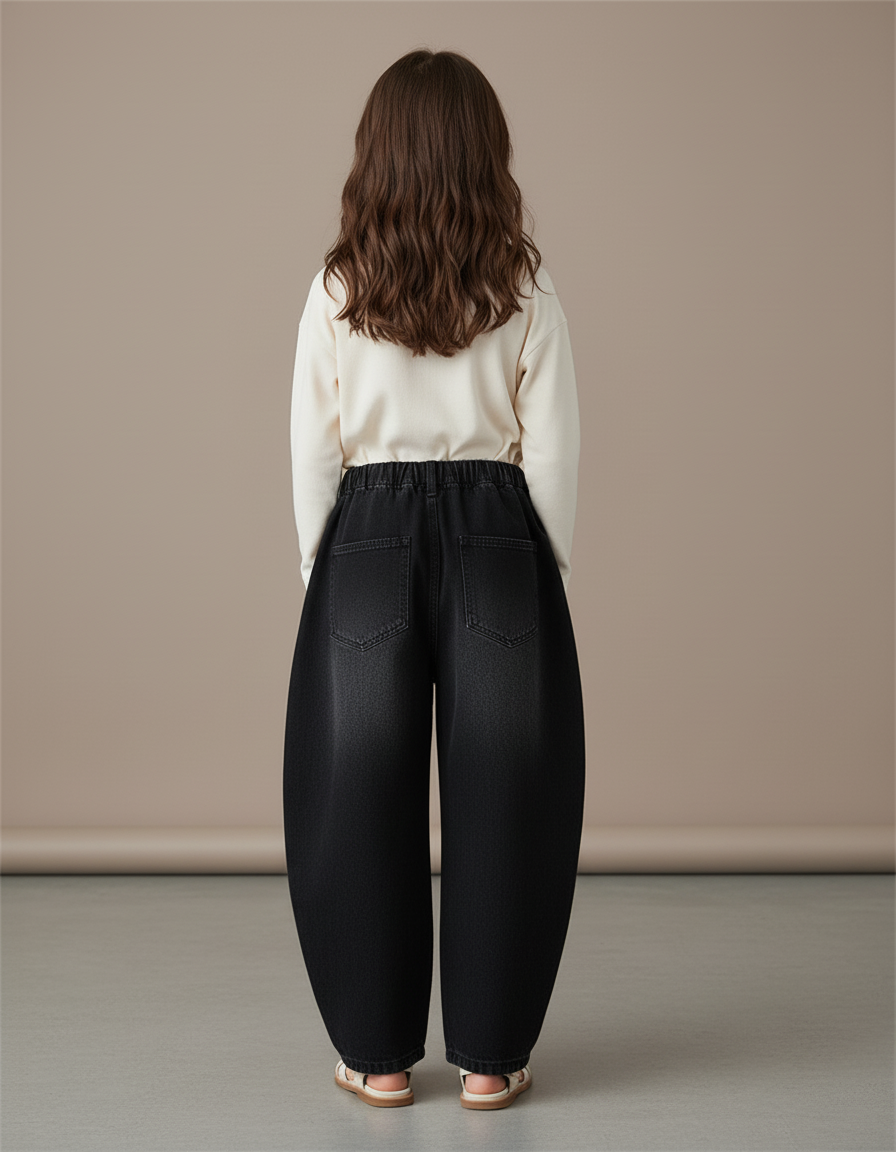 Pantalon Baggy Noir Brodé Champignons Ample Fille - Jean - vue 2