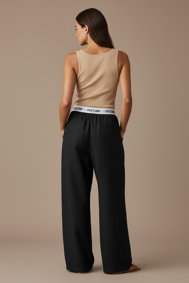 Pantalon Baggy Noir Ample Confortable CULTURE Femme - Lin - vue 2